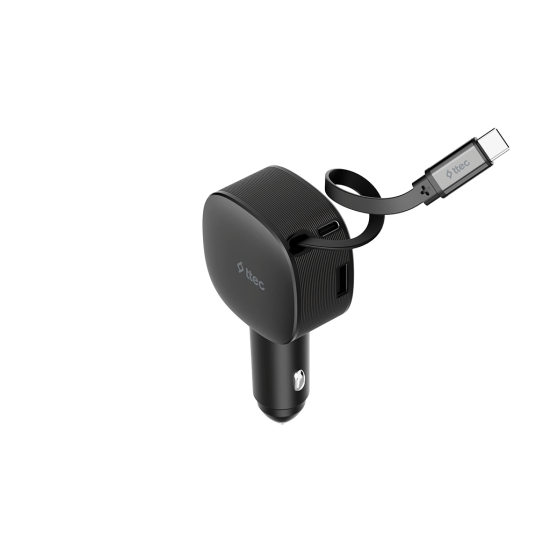 ttec SmartCharger Trio PD 60W Araç Hızlı Şarj Aleti USB-C+USB-A + Dahili PD 30W 70cm USB-C Şarj Kablosu Siyah