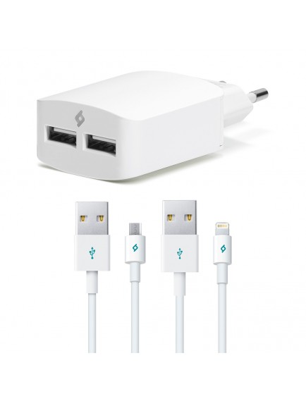ttec SpeedCharger Duo 3.1A Seyahat Şarj Aleti Çift USB  (çift kablo) Beyaz