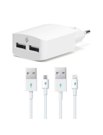 ttec SpeedCharger Duo 3.1A Seyahat Şarj Aleti Çift USB  (çift kablo) Beyaz