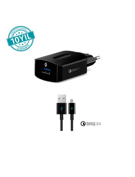 ttec SpeedCharger QC 3.0 Seyahat Şarj Aleti + Micro USB Kablo Siyah