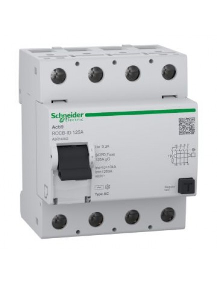 Schneider Kaçak Akım Koruma Rölesi, Acti9, AC Tipi, 300 mA, 4-Kutup, 125A