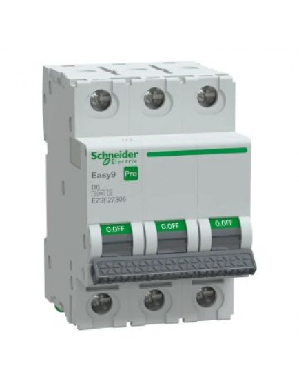 Schneider Otomatik Sigorta, Easy9 Pro, 6kA, B-Eğrisi, 3-Kutup, 6A