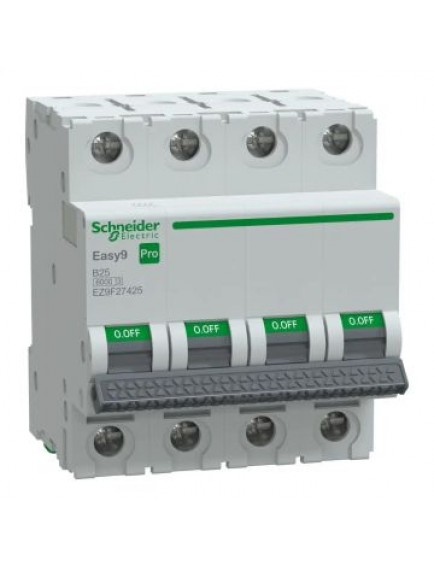 Schneider Otomatik Sigorta, Easy9 Pro, 6kA, B-Eğrisi, 4-Kutup, 25A