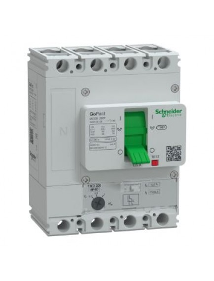 Schneider Circuit breaker, GoPact MCCB 200, 4 poles, 36kA at 415VAC, 125A rating, TMD trip unit, Ayar Sahalı