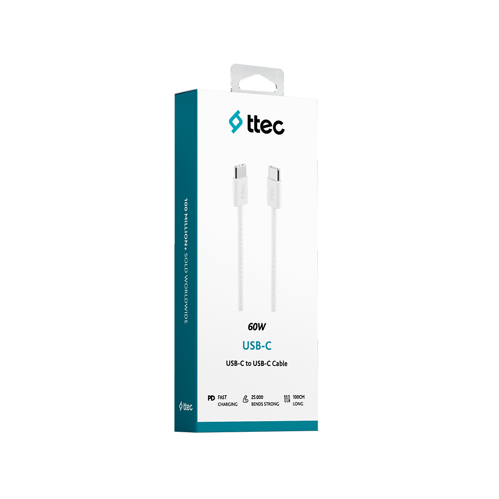 ttec USB-C - USB-C 100cm 60W PD Örgü Hızlı Şarj/Data...