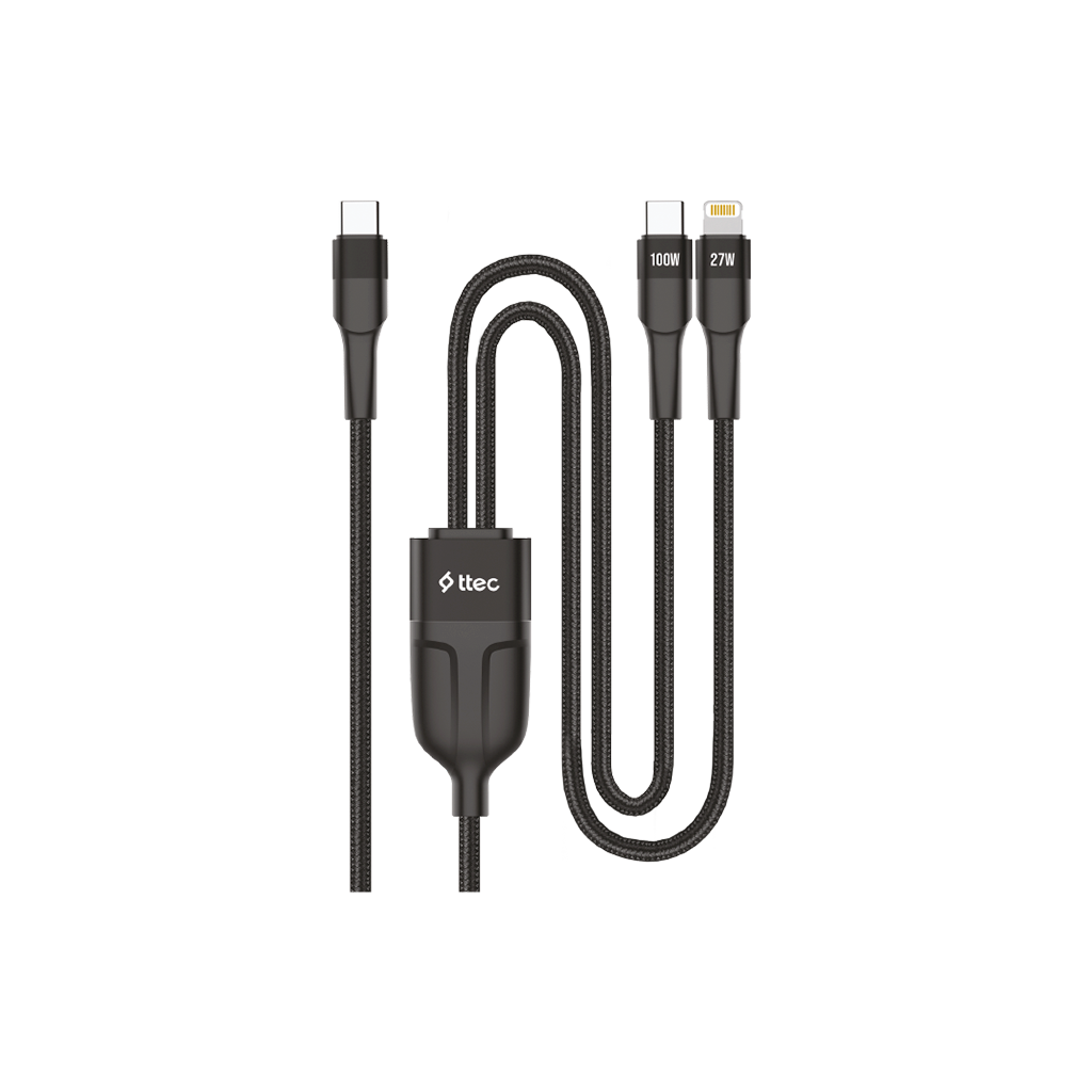ttec AlumiCable Duo USB-C – USB-C + Lightning 100W 1...
