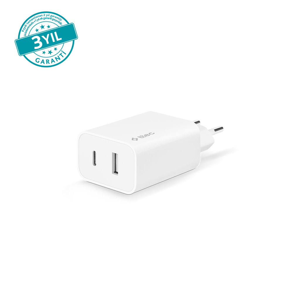 ttec SmartCharger Duo USB-C + USB-A 2.4A Seyahat Şar...