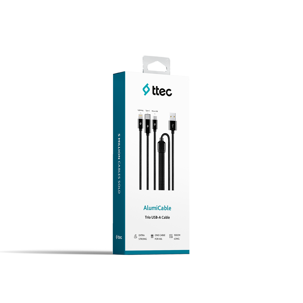 ttec AlumiCable Trio Şarj Kablosu 1mt. USB-A - USB-C...