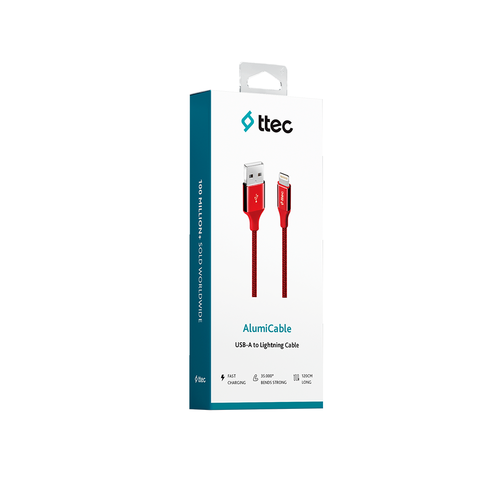 ttec AlumiCable USB-A - Lightning Şarj Kablosu Kırmızı