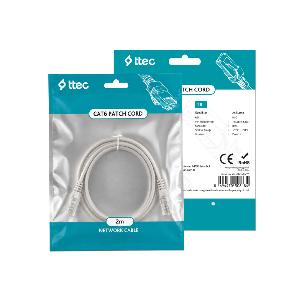 ttec KBL-PTCH-2MTG - CAT6 Patch Kablo 2m Gri (TSS)