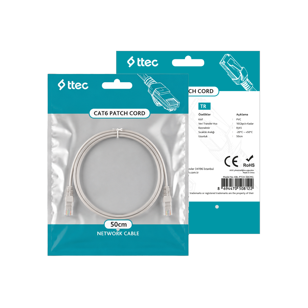 ttec KBL-PTCH-50CMG - CAT6 Patch Kablo 50cm Gri (TSS)