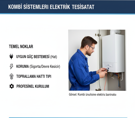 Kombi için elektrik tesisatıyla ilgili bazı temel noktalar şunlardır: